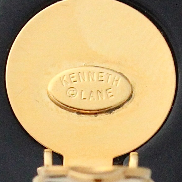 Kenneth Jay Lane Black Lucite Shell Clip On Earrings Gold Plated Dots Large - Picture 6 of 6